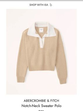 Abercrombie & Fitch Beige V-Neck Sweater with White Collar